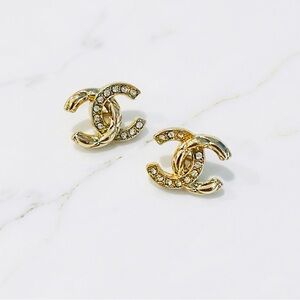 Luxury Gold Quilted/Rhinestone Upcycled Button Earrings 18mm